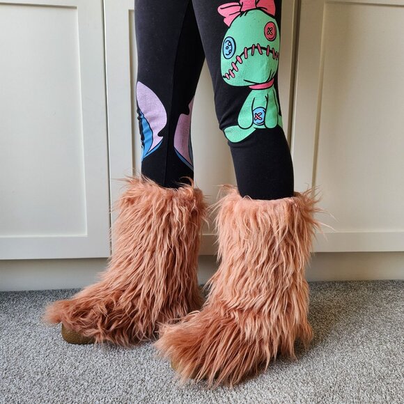 Jeffrey Campbell Platform Fluffy Pink Faux Fur Boots Winter Cozy Glam Boho Punk - Picture 8 of 8